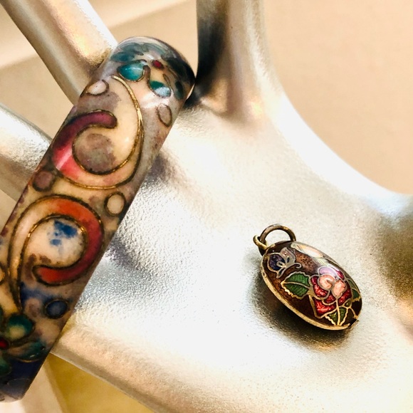 Vintage Unique Bracelet & Tiny Cloisonné Pendant - Picture 15 of 16